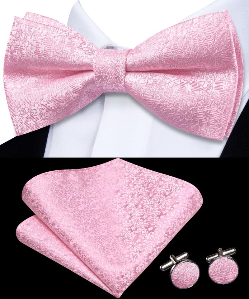 Dubulle Mens Pink Paisley Floral Bowtie Set Pre-tied Bowtie for Men and Pocket Square Set Wedding Business - Image 2